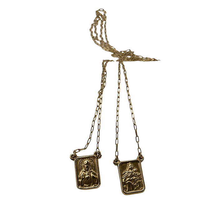 Escapulario de Ouro Amarelo com Imagem Nossa Senhora e Sagrado Coração 10