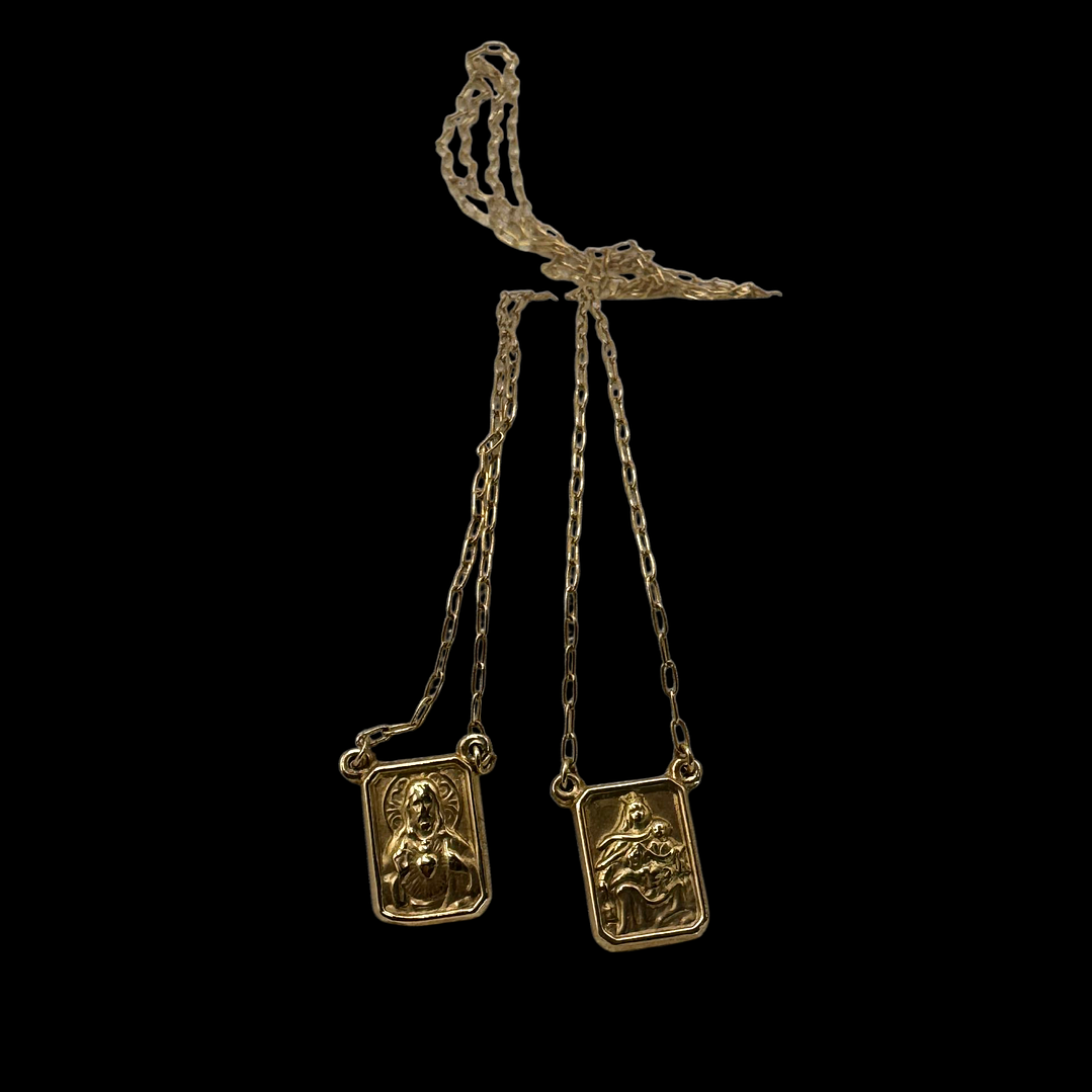 Escapulario de Ouro Amarelo com Imagem Nossa Senhora e Sagrado Coração 7