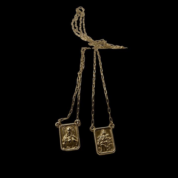 Escapulario de Ouro Amarelo com Imagem Nossa Senhora e Sagrado Coração 7