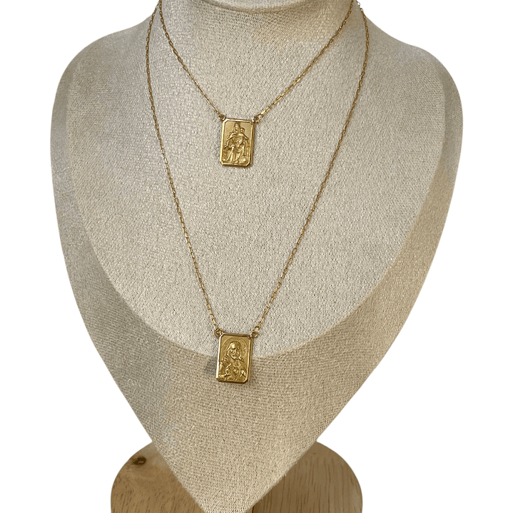 Escapulario de Ouro Amarelo com Imagem Nossa Senhora e Sagrado Coração 9