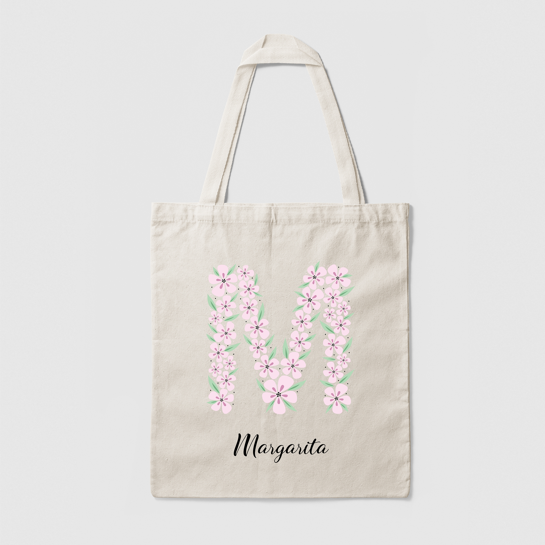 Tote bag Inicial flores con tu nombre 1