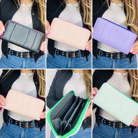 BILLETERAS ESTILO ECOCUERO LOTE 6 UNIDADES COLORES SURTIDOS 