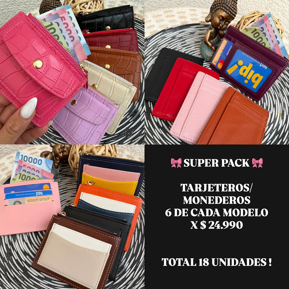 TARJETEROS y MONEDEROS PACK 18 UNIDADES COLORES SURTIDOS 1