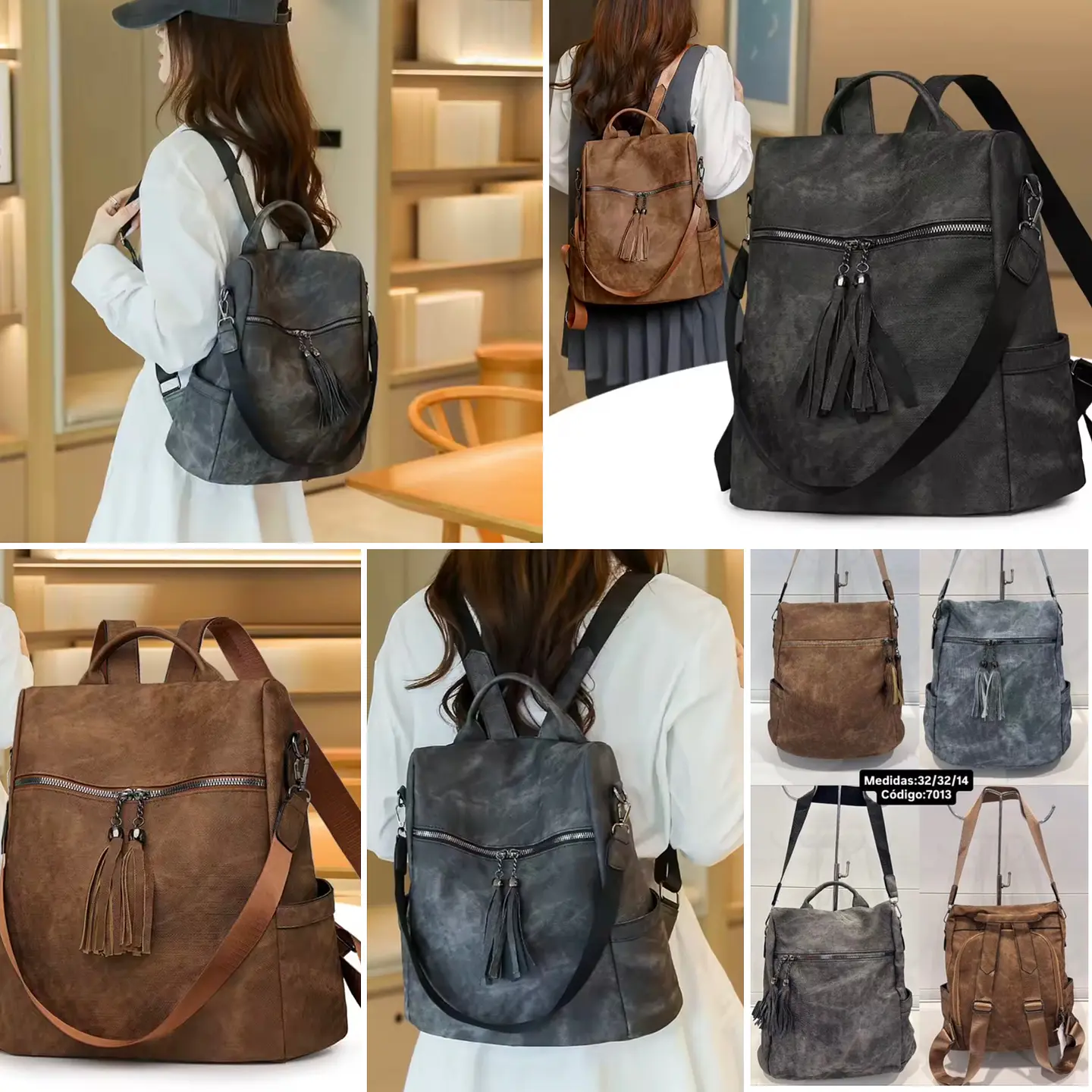 MOCHILAS CARTERAS 2/1 ANTIRROBO LOTE 6 UNIDADES COLORES SURTIDOS  1