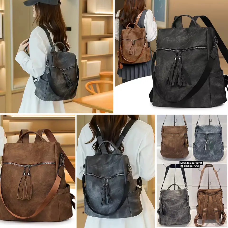 MOCHILAS CARTERAS 2/1 ANTIRROBO LOTE 6 UNIDADES COLORES SURTIDOS  1