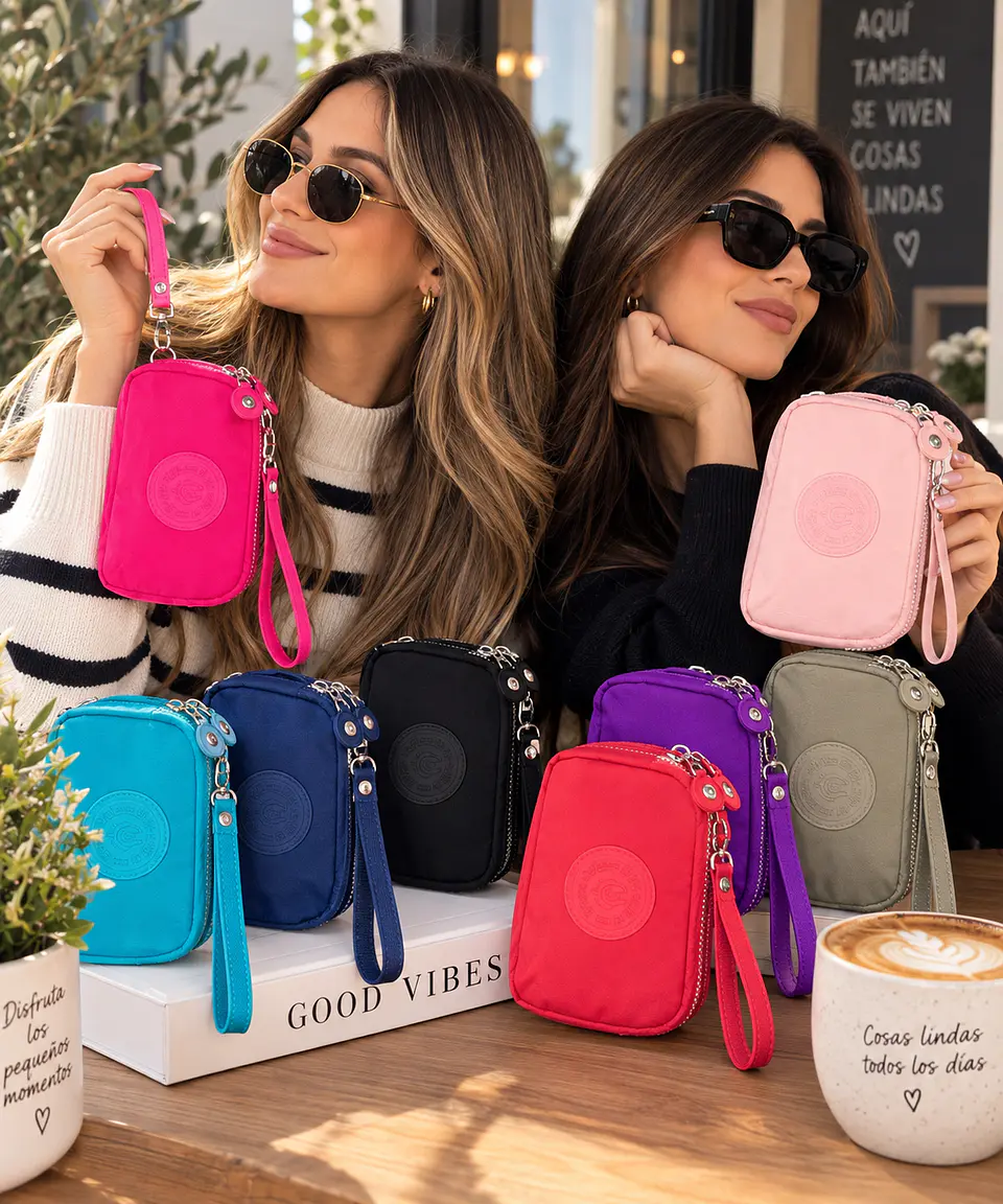 OFERTA PACK #1 INCLUYE 3 BANDOLERAS + 3 MONEDEROS ESTILO KIPLING DE 3 CIERRES  3