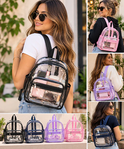 MOCHILA TRANSPARENTE CHICA  LOTE 6 UNIDADES 