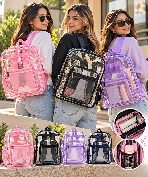 MOCHILA TRANSPARENTE GRANDE  LOTE 6 UNIDADES 