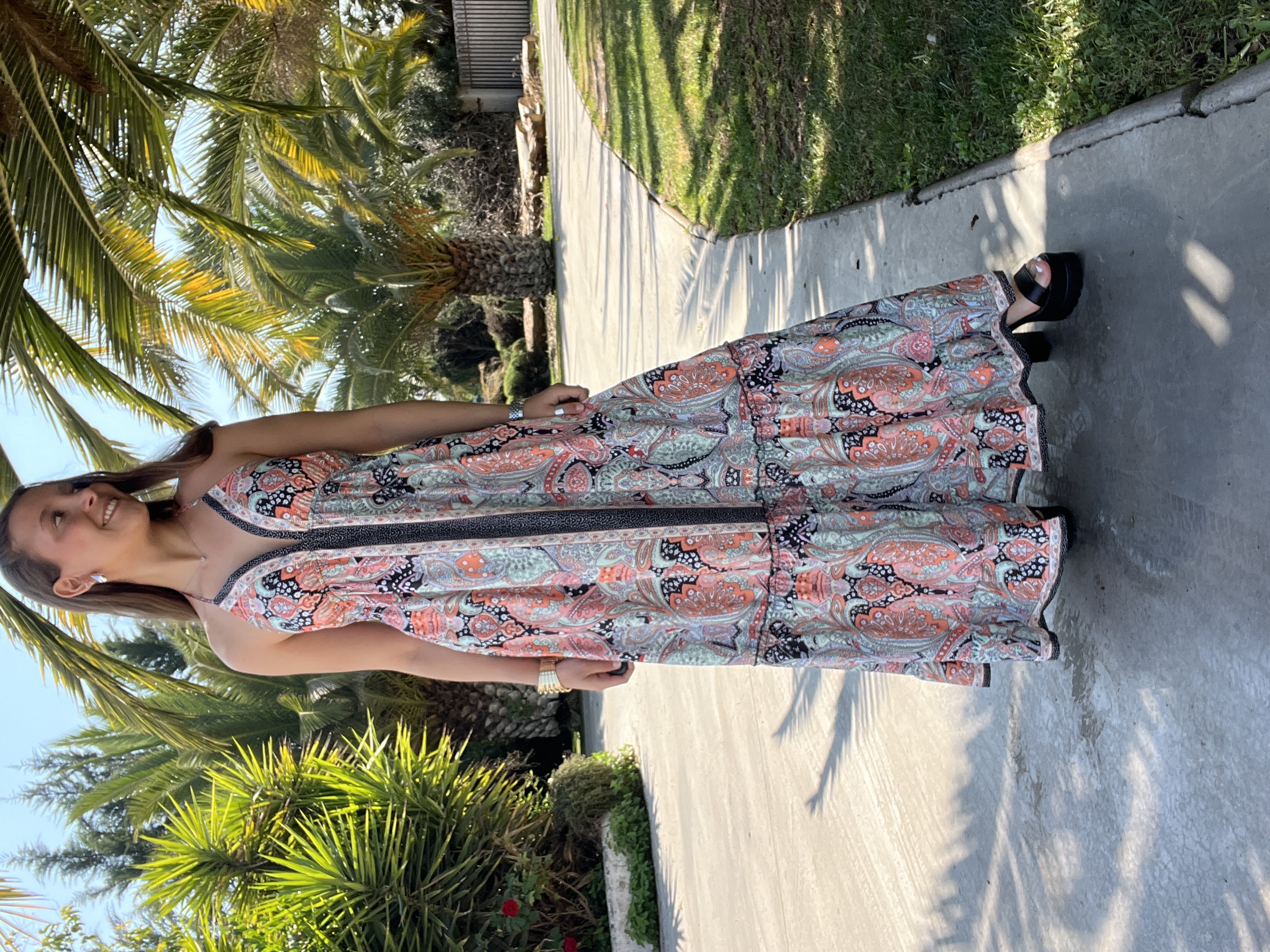 Vestido Full Print Amarra En Cintura Manga Corta Cuello Redondo Mujer Lesage