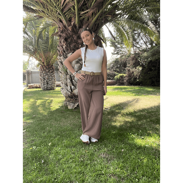 Pantalón crepé cinturón 