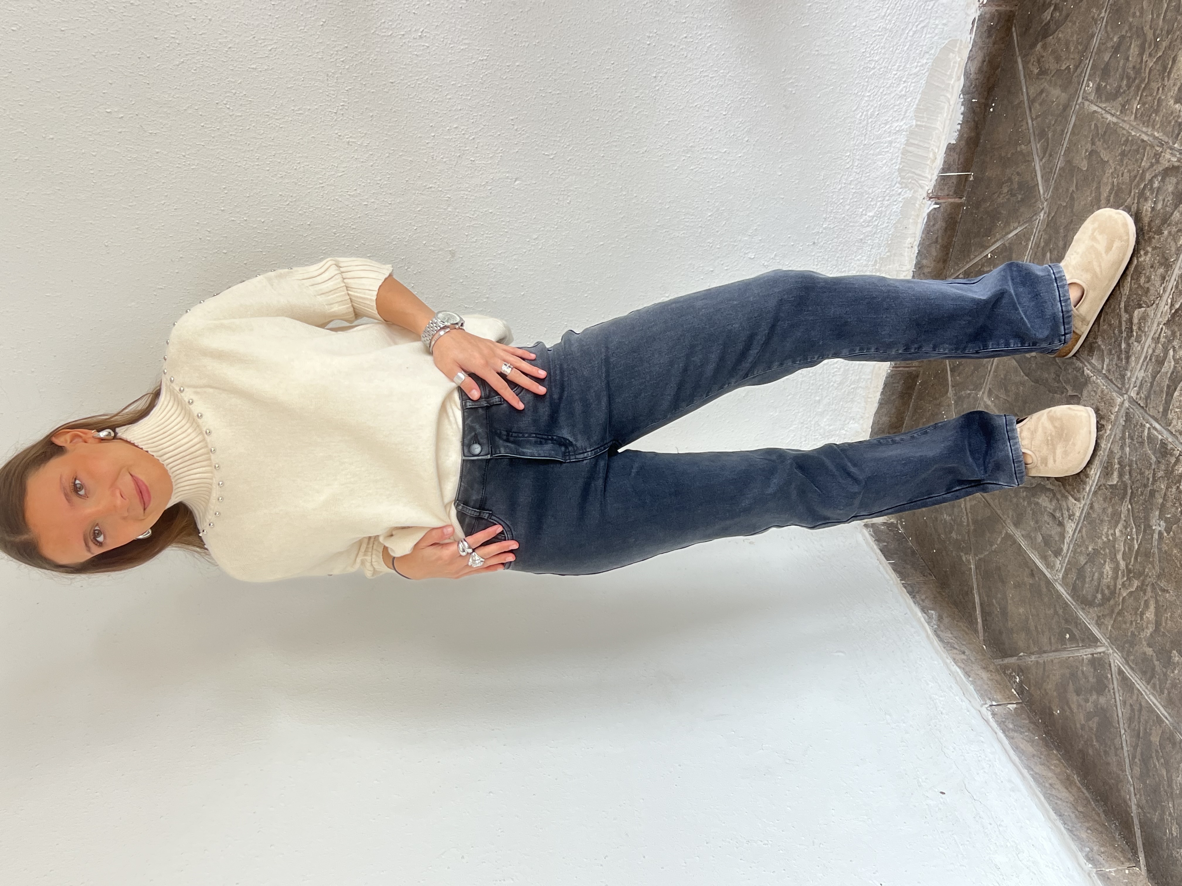 Pantalón Polar Con Chiporro Palazzo Mujer Elasticada Térmica Burdeo Jeans