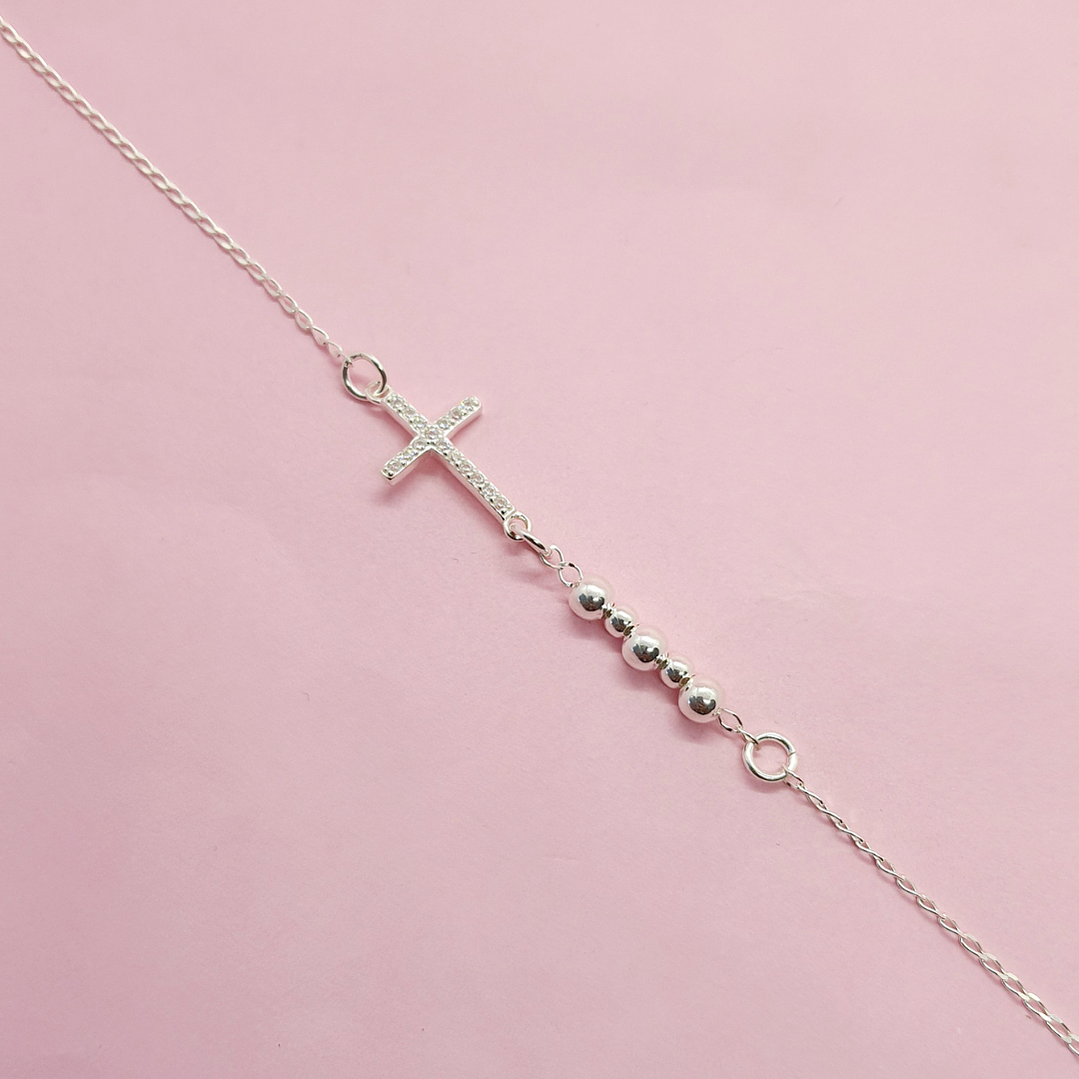 Pulsera cruz bolitas 1