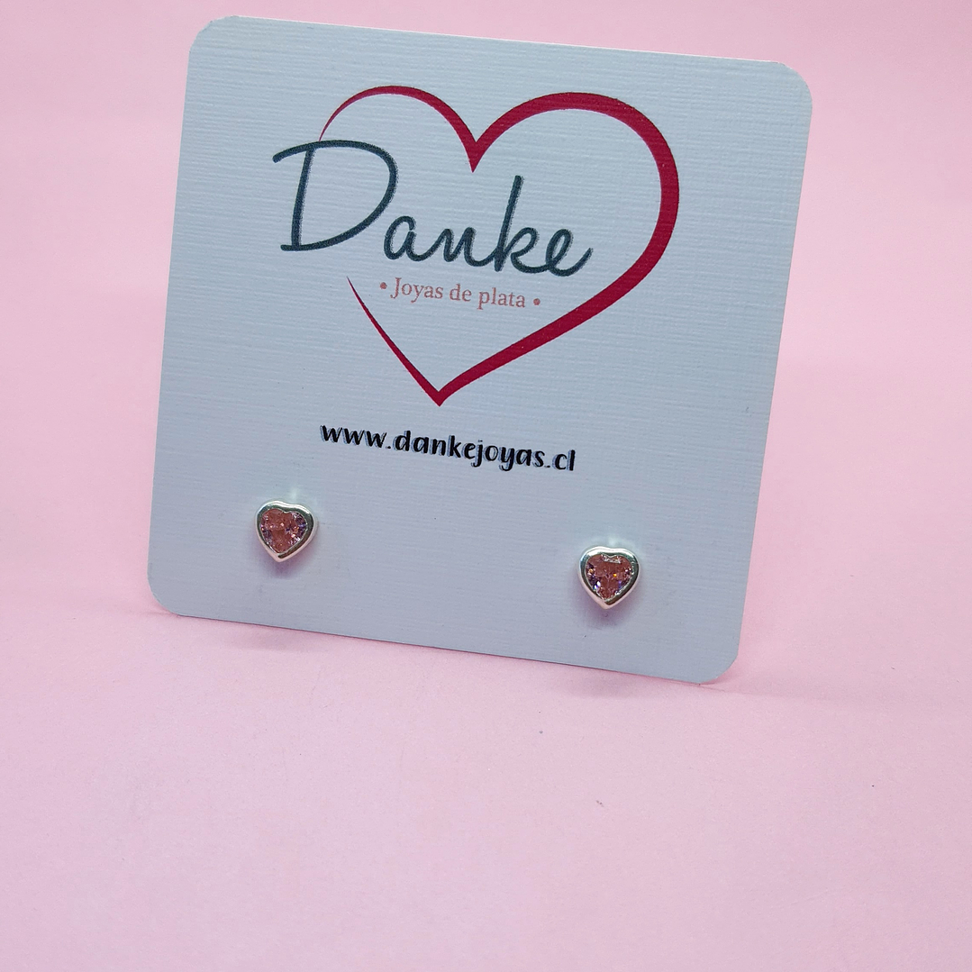 Aros Corazón circón rosa 1