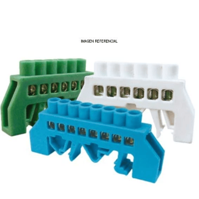 Barra Aislada de Conexión Riel Din 6-10 polos Azul-verde 35mm (C/U)