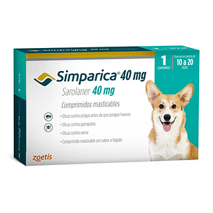 Simparica 40mg por 1 comp para perro 10 kg a 20 kg