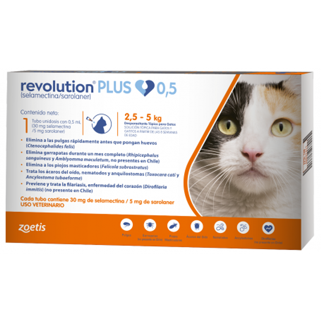 REVOLUTION PLUS 1 pipeta 0.5ml - Gatos de 2.5 a 5 kg  1