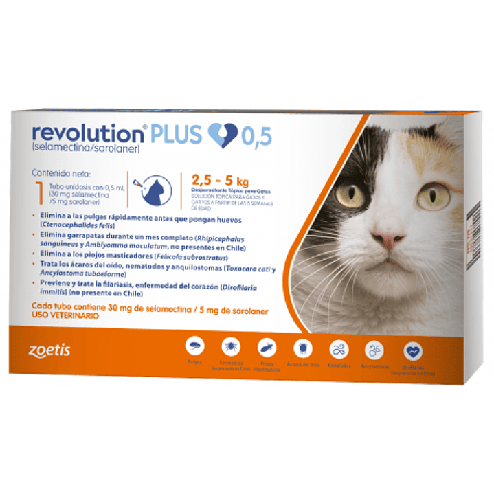 REVOLUTION PLUS 1 pipeta 0.5ml - Gatos de 2.5 a 5 kg  1