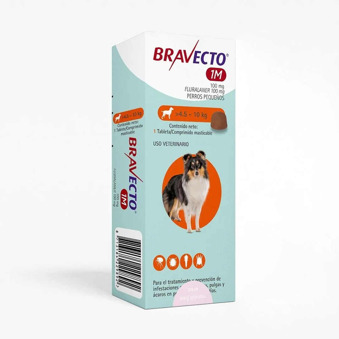 Bravecto  100 mg - 1 Mes duracion – Perro de 4.5 kg a 10 kg 1