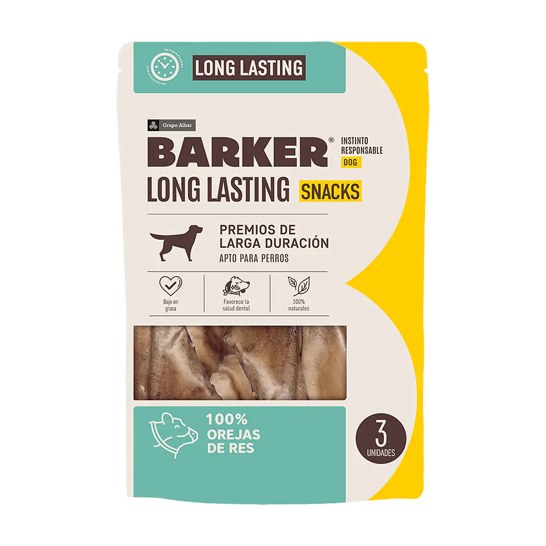 BARKER long Lasting Orejas de Res 3 Und (SNACK Deshidratado 100% Natural para perro) 1