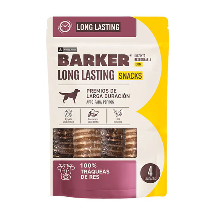 BARKER long Lasting Traqueas de Res 4 Und (SNACK Deshidratado 100% Natural para perro) 1