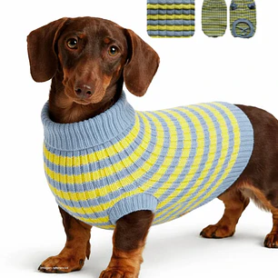 Suéter Tejido Azul con Amarillo para Mascota - Talla M