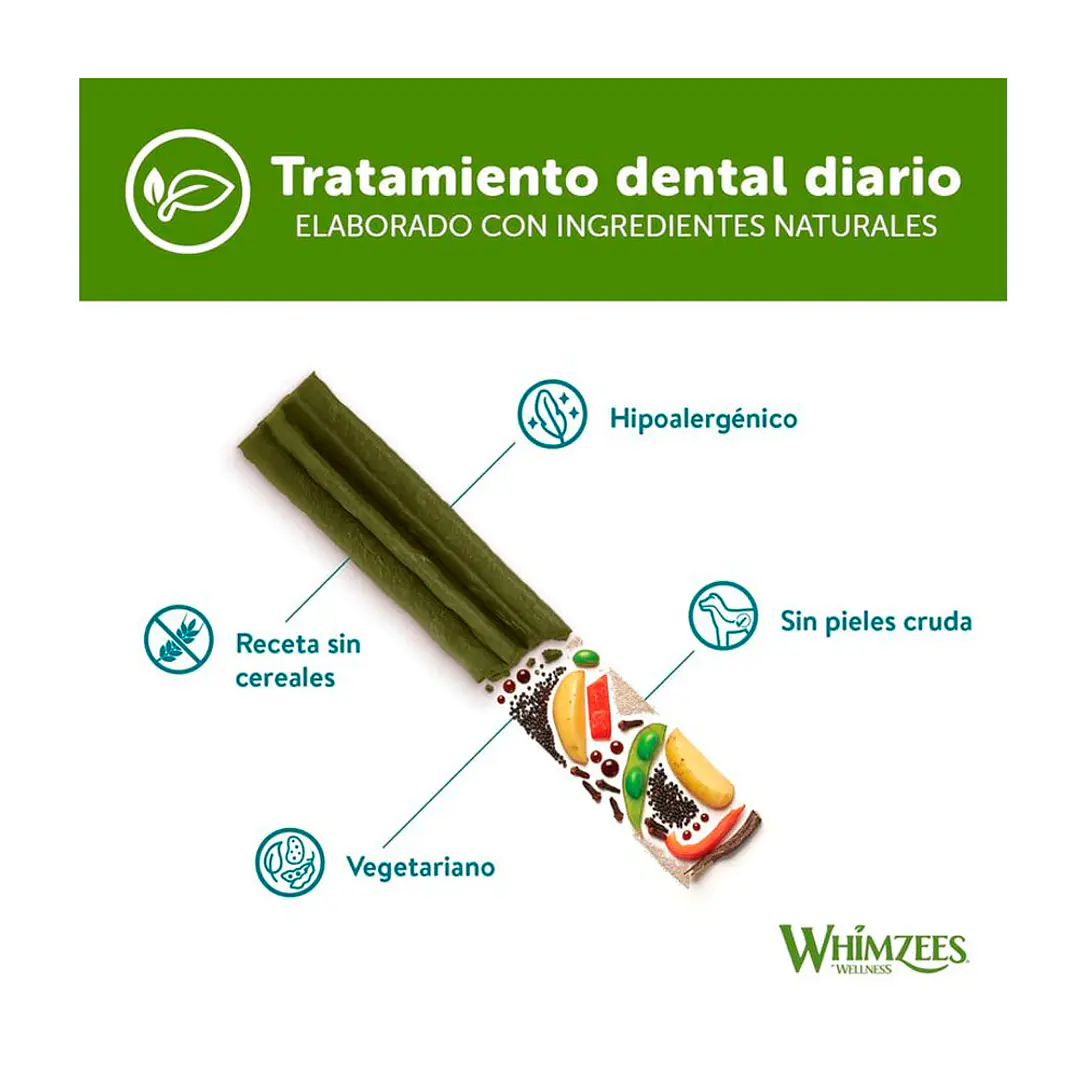 STICK 15 cm x UND - Talla M - LIMPIA DIENTES Vegetano para Perros Whimzees 30 gr 2