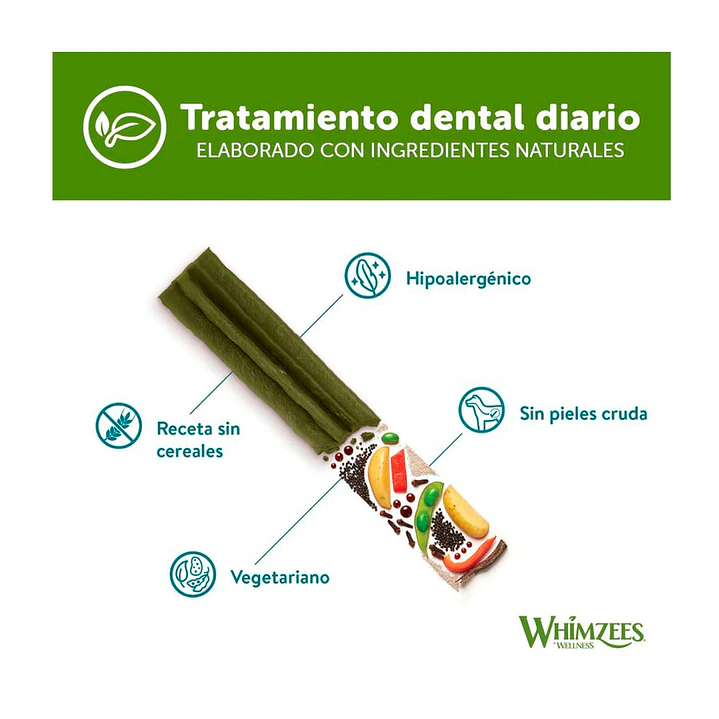 STICK 15 cm x UND - Talla M - LIMPIA DIENTES Vegetano para Perros Whimzees 30 gr 2