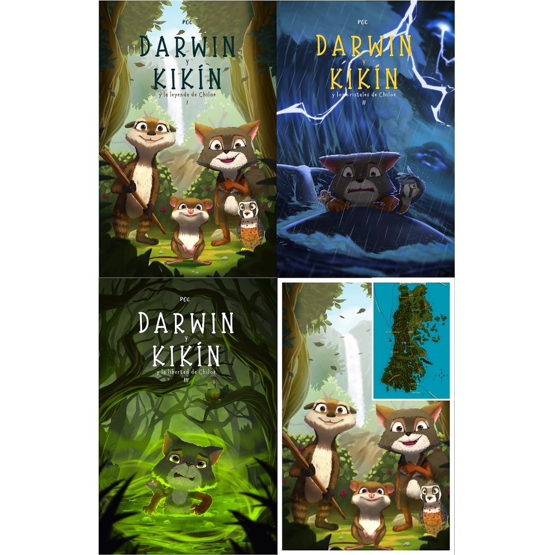 Darwin y Kikín colección completa - Firmados (3 libros + 1 póster + 1 mapa ilustrado)  1
