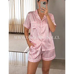 Conjunto Pijama satin Rayas Esencia Rosa