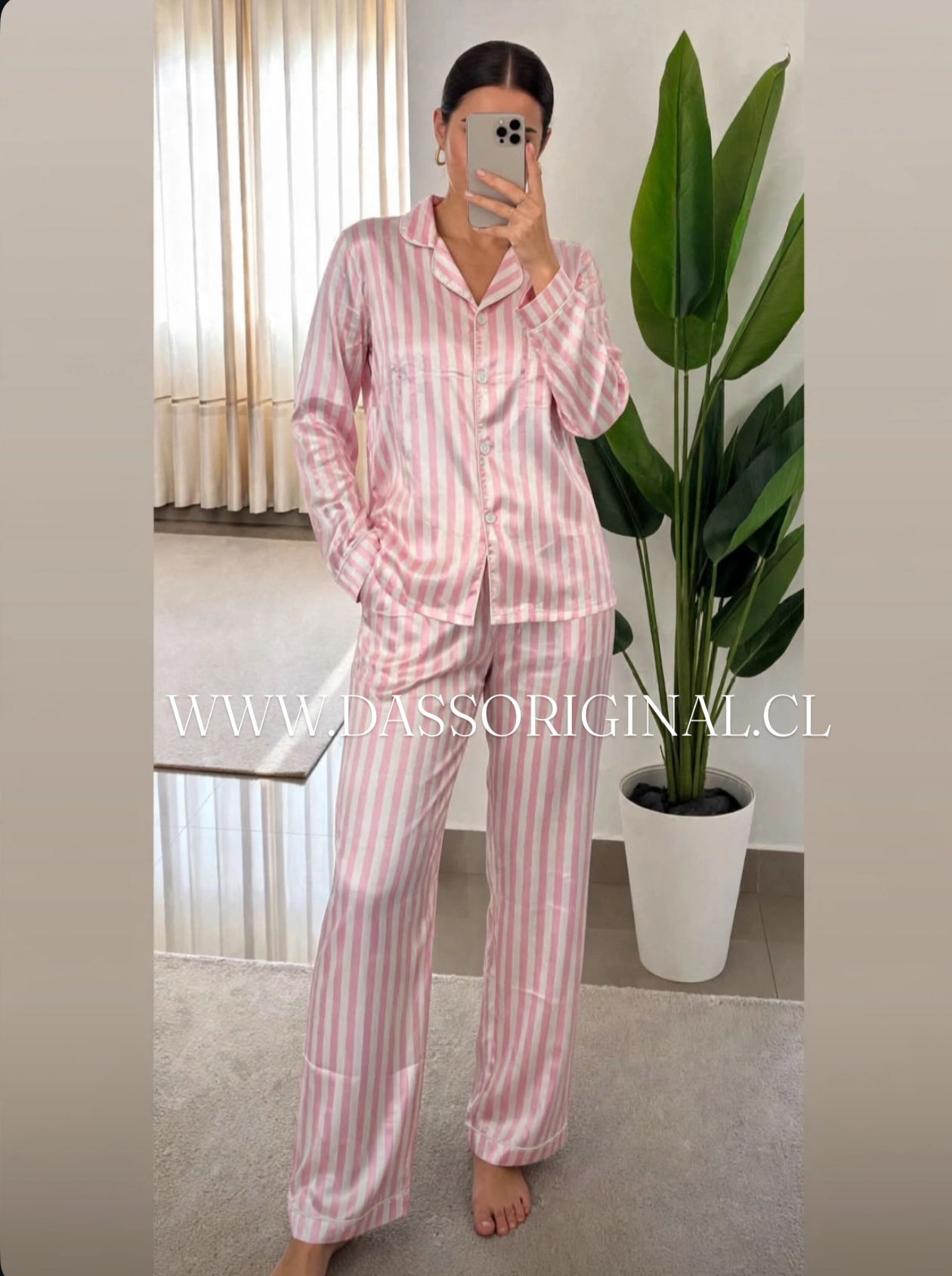 Conjunto Pijama satin Rayas Rosa Garden