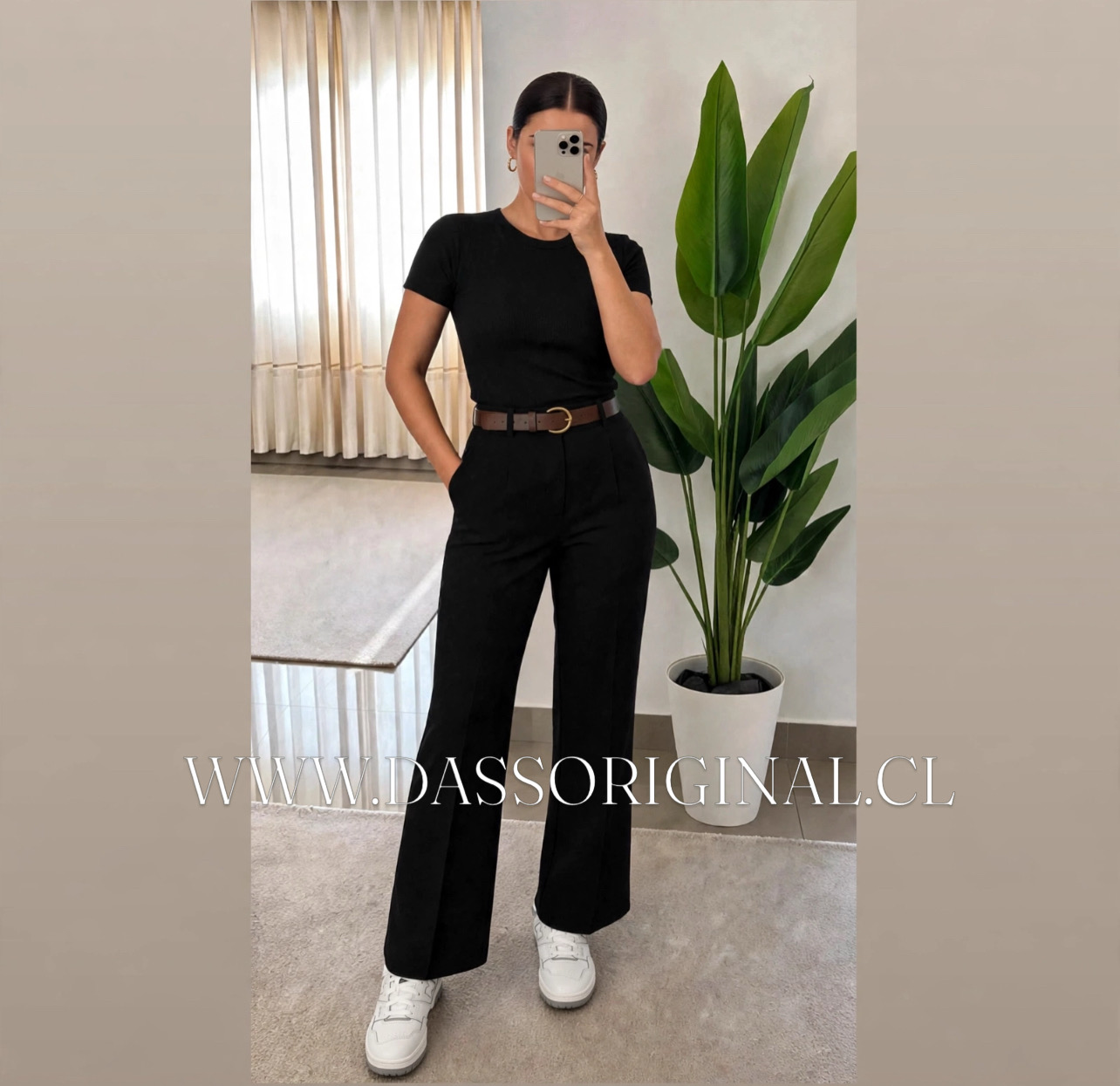 Pack Atelier Pantalón sastrero + Polera Basic + Cinturón 