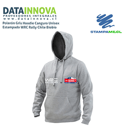 Polerón Hoodie Canguro Gris Unisex Estampado DTF WRC Rally Chile Biobío 2023 