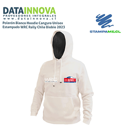 Polerón Hoodie Canguro Blanco Unisex Estampado DTF WRC Rally Chile Biobío 2023