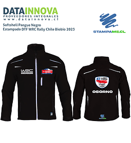 Softshell Pangue Negro Estampado DTF WRC Rally Chile Biobío 2023