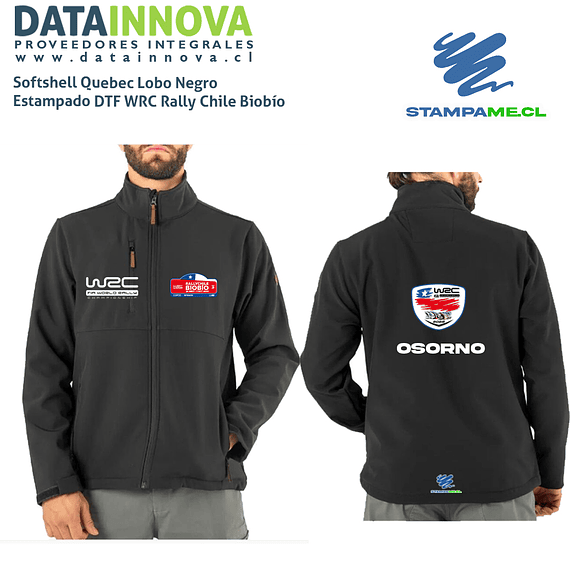 Softshell Quebec Lobo Negro Estampado DTF WRC Rally Chile Biobío 2023