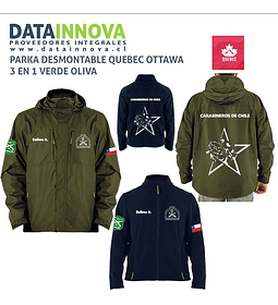 PARKA DESMONTABLE QUEBEC OTTAWA 3 EN 1 VERDE OLIVA CARABINEROS DE CHILE