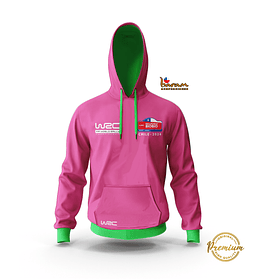 Poleron Hoodie Confección Nacional Calidad Premium Superior - Polerón WRC 2024 Bordado Color Rosa/Mint - Haram