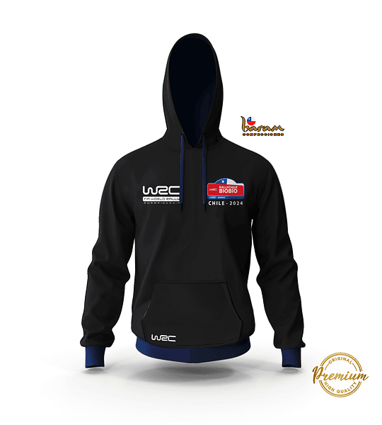 Poleron Hoodie Confección Nacional Calidad Premium Superior - Polerón WRC 2024 Bordado Color Negro/Azul - Haram