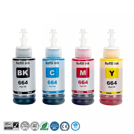 Tinta T664 Pack 4 Colores Compatible con EcoTank L110/220/355/395/455