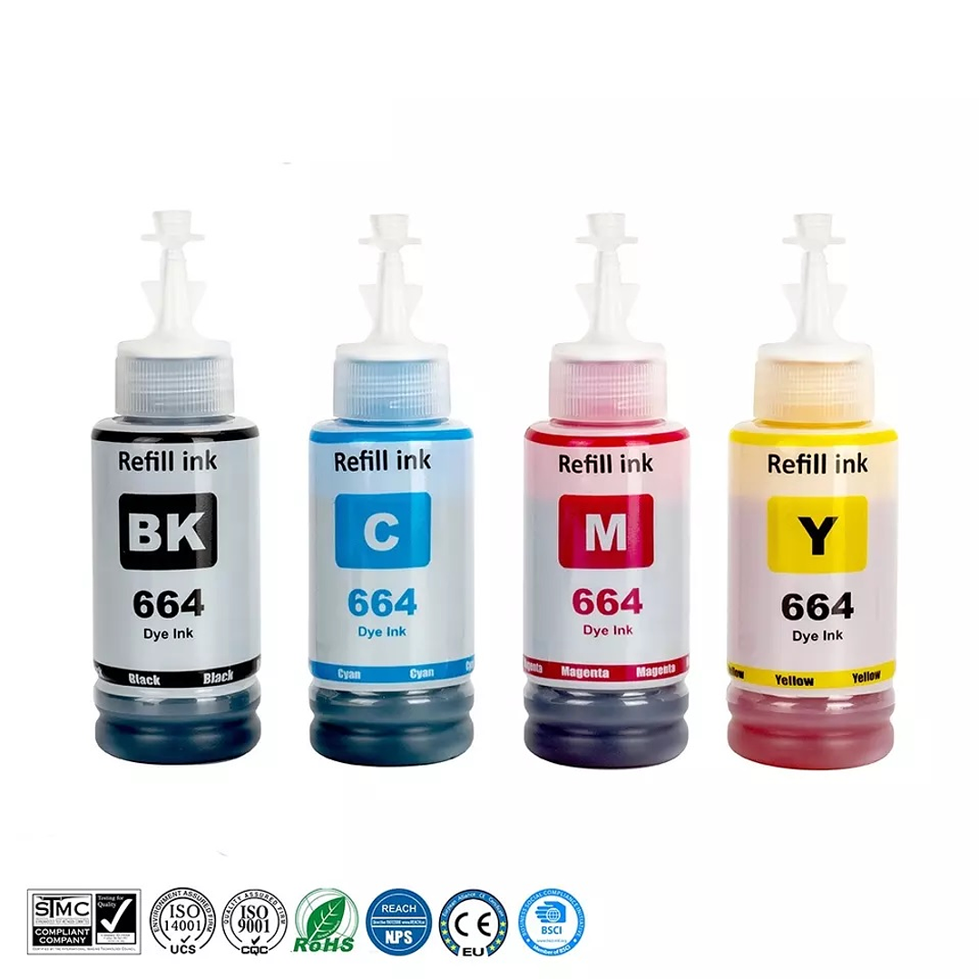 Tinta T664 Pack 4 Colores Compatible con EcoTank L110/220/355/395/455 1