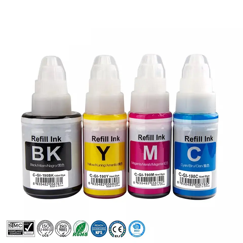 Tinta GI190 Pack 4 Colores Compatible con G2100 G2110 G3110 G4110 2