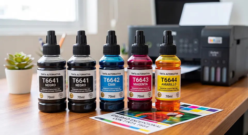 Tinta T664 Pack 4 Colores Compatible con EcoTank L110/220/355/395/455 1