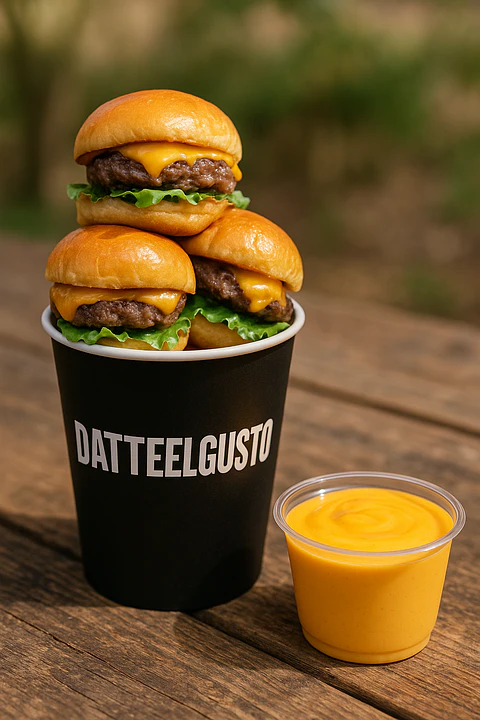 MINi HAMBURGUESAS CON SALSA DE QUESO CHEDDAR