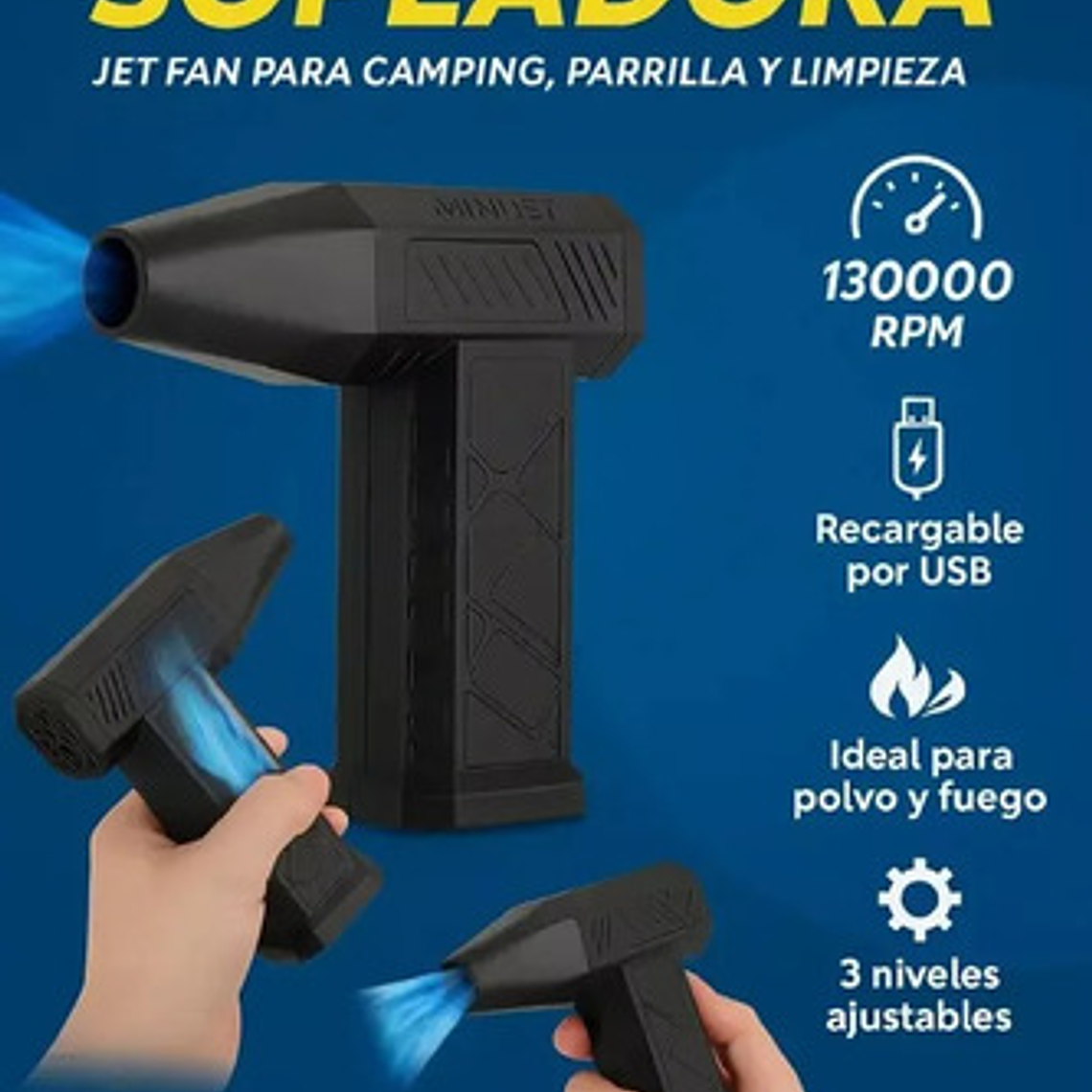Soplador Usb Portátil Mohits 200w 130000rpm 5000mah 3 Veloci 7