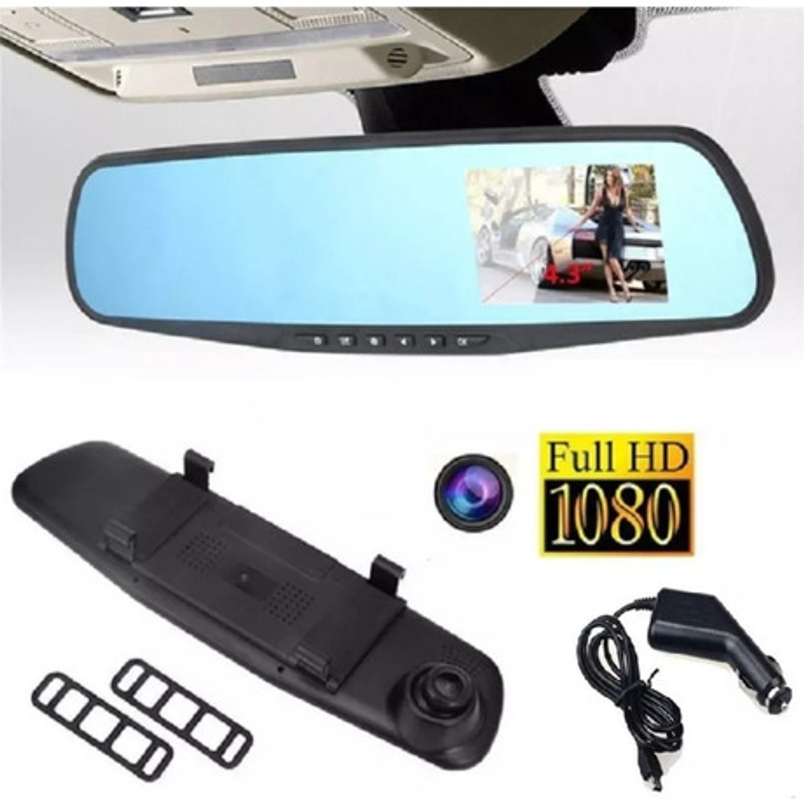 Camara Dvr Full Hd De Video Para Retrovisor Y Lente Dual 4
