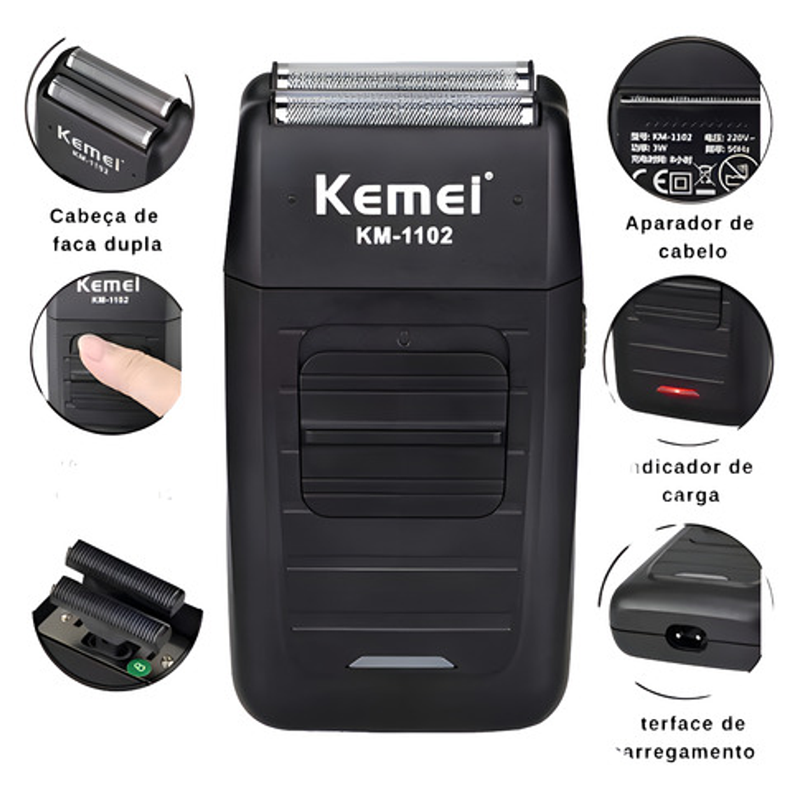 Rasuradora Corporal Maquina Corta Pelo Shaver 1102 Kemei Bla 1