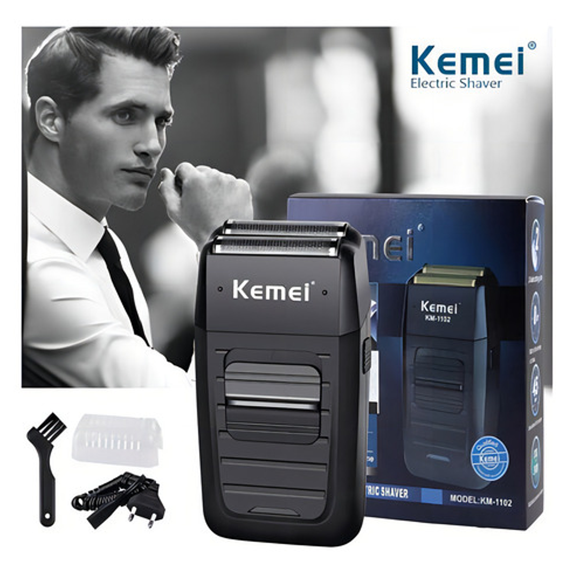 Rasuradora Corporal Maquina Corta Pelo Shaver 1102 Kemei Bla 4