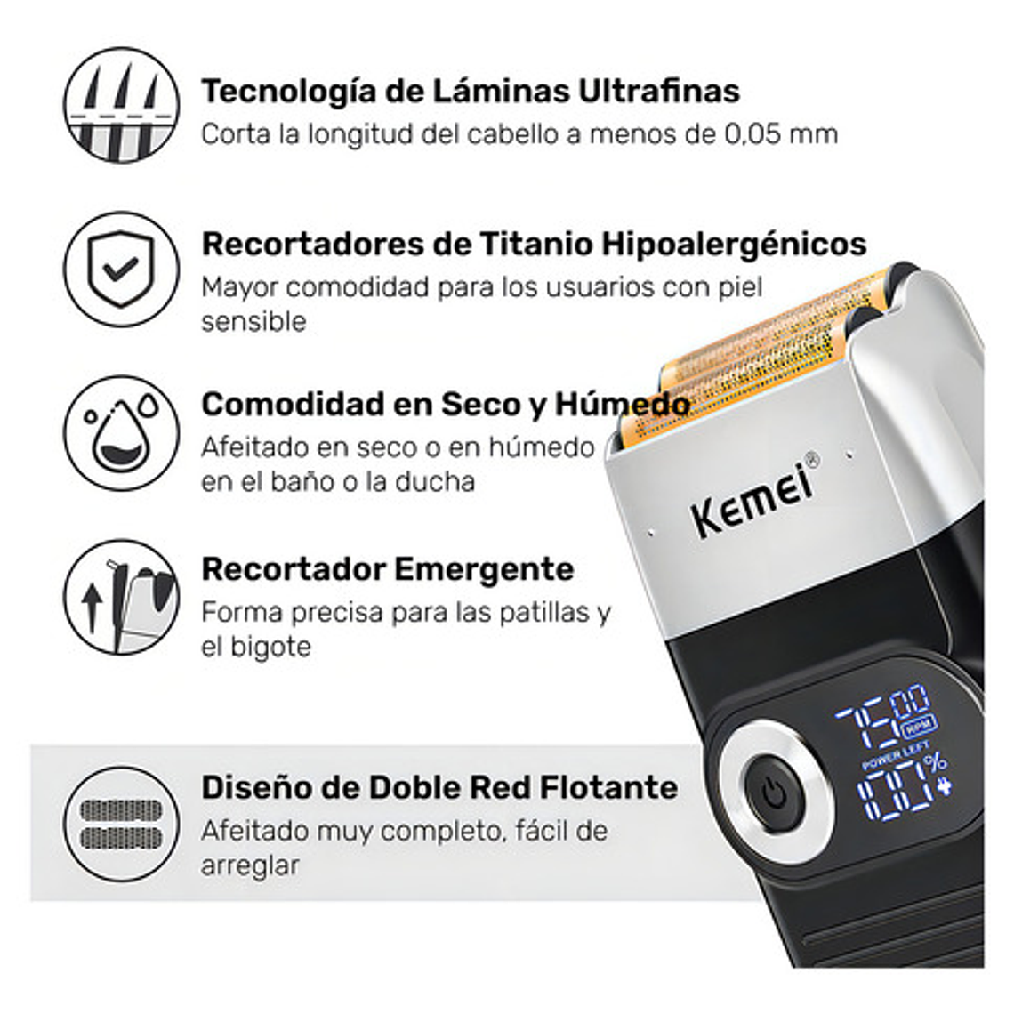 Máquina Afeitadora Kemei Km-2026 Negra 9