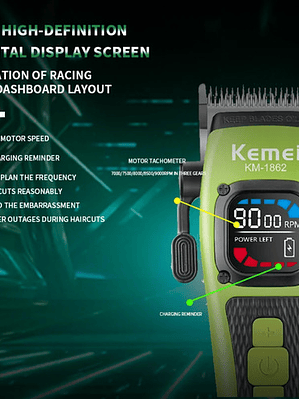 Hair Clipper 9000 Rpm Verde Km-1862 Kemei Color Verde Lima