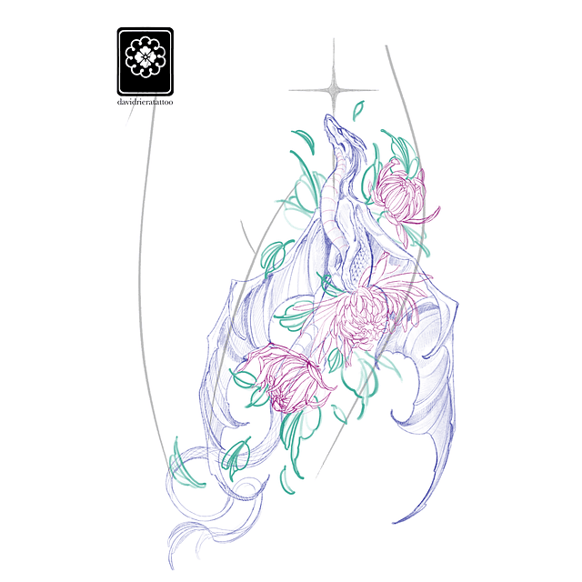 Abono diseño en verde dragón y crisantemos 